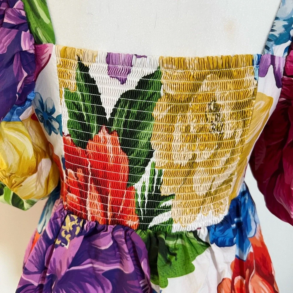 NWOT Farm Rio Multicolor Floral Puff Sleeve Top Small - Picture 8 of 10